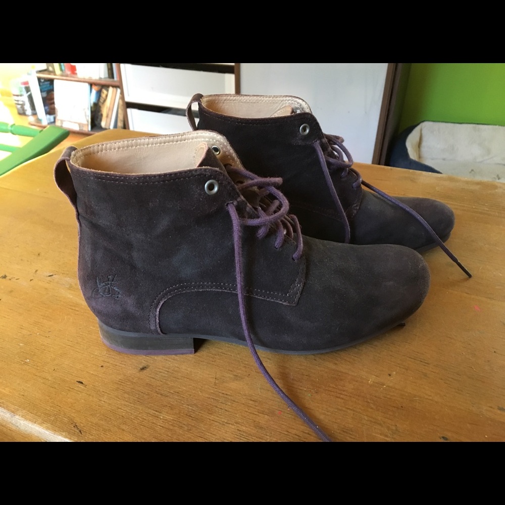 Purple suede John Fluevog boots